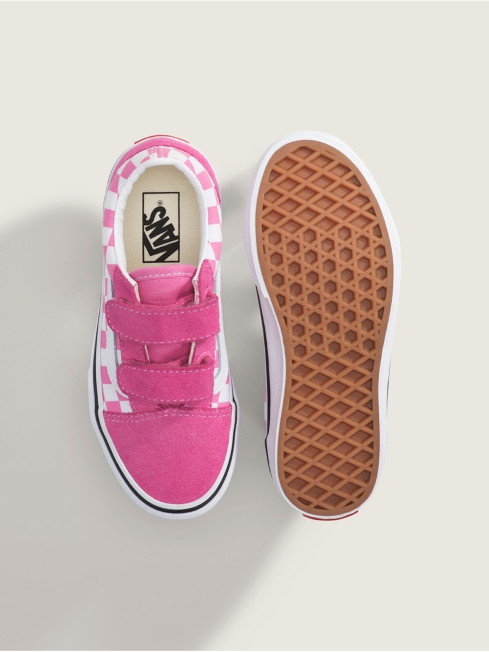 Vans Kids Pink Checkerboard Velcro Skate Sneakers